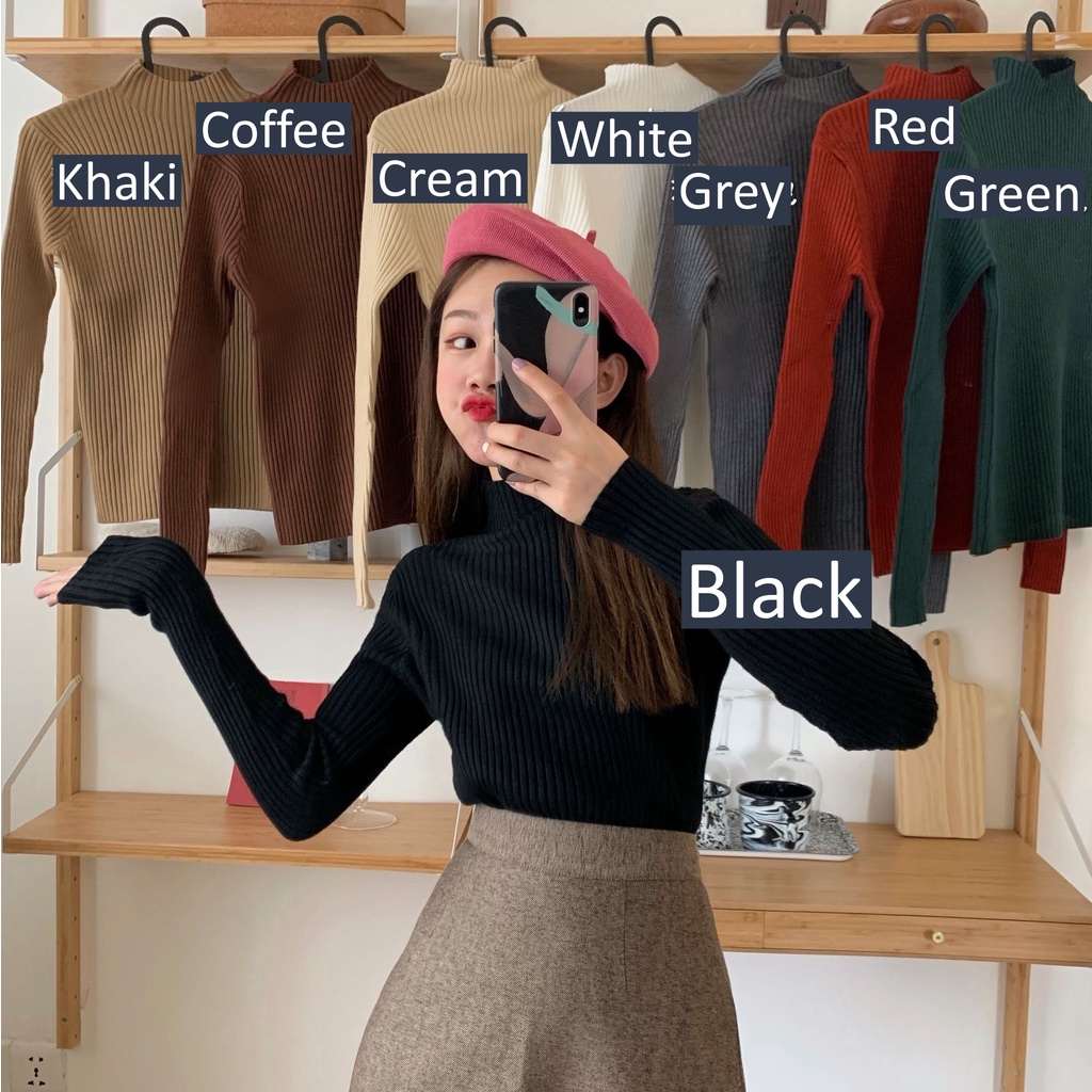 Miss H ~ 217 Pakaian Wanita Inner Rajut Turtleneck Premium Lengan Panjang Import Bahan Adem Inner Hijab Manset Baju Wanita Premium