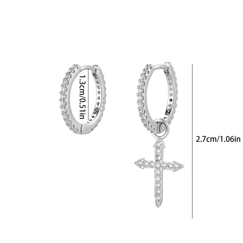 Mode Baru Mini Zirkon Cross Drop Pendant Hoop Earrings Punk Hip Hop Perempuan Tindik Menjuntai Anting Untuk Wanita Pria Perhiasan