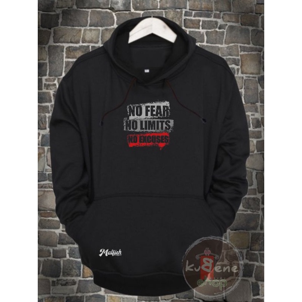 Hoodie hitam pria-wanita distro MALFIZH, NO FEAR