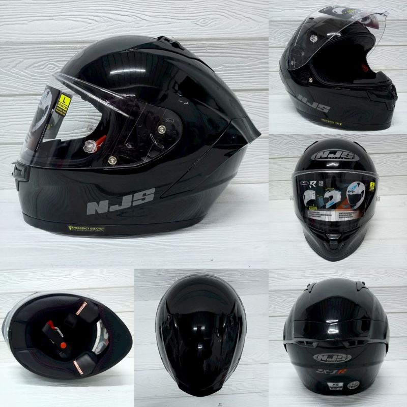 HELM NJS ZX-1R SOLID BLACK GLOSSY NJS ZX1R ORIGINAL FLAT VISOR