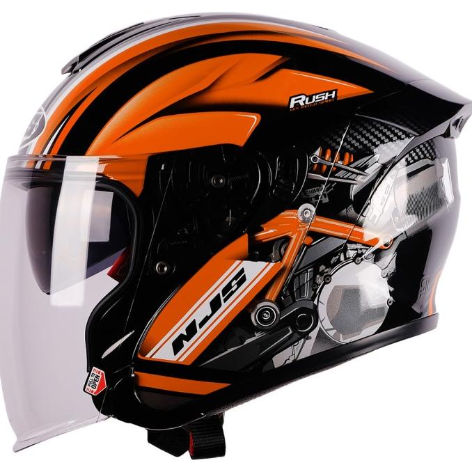 NJS KAIROZ DV RUSH Hitam - Orange fluo Gloss/Doff - Helm Half face