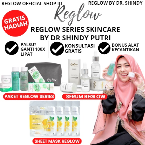 Skincare Reglow dr Shindy Putri Paket Perawatan Kecantikan Cream Penghilang Flek Hitam Bekas Jerawat Bruntusan Komedo Krim Pencerah Wajah Kulit Kusam Re Glow Skincare Beauty Facial Wash Toner Reg Glow Original Official Store