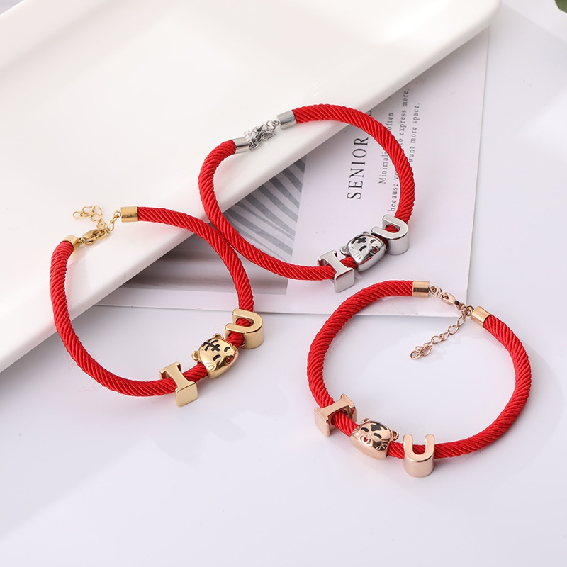 Gelang Tali Warna Merah Rose Gold 18k Bahan Titanium Steel Untuk Pasangan