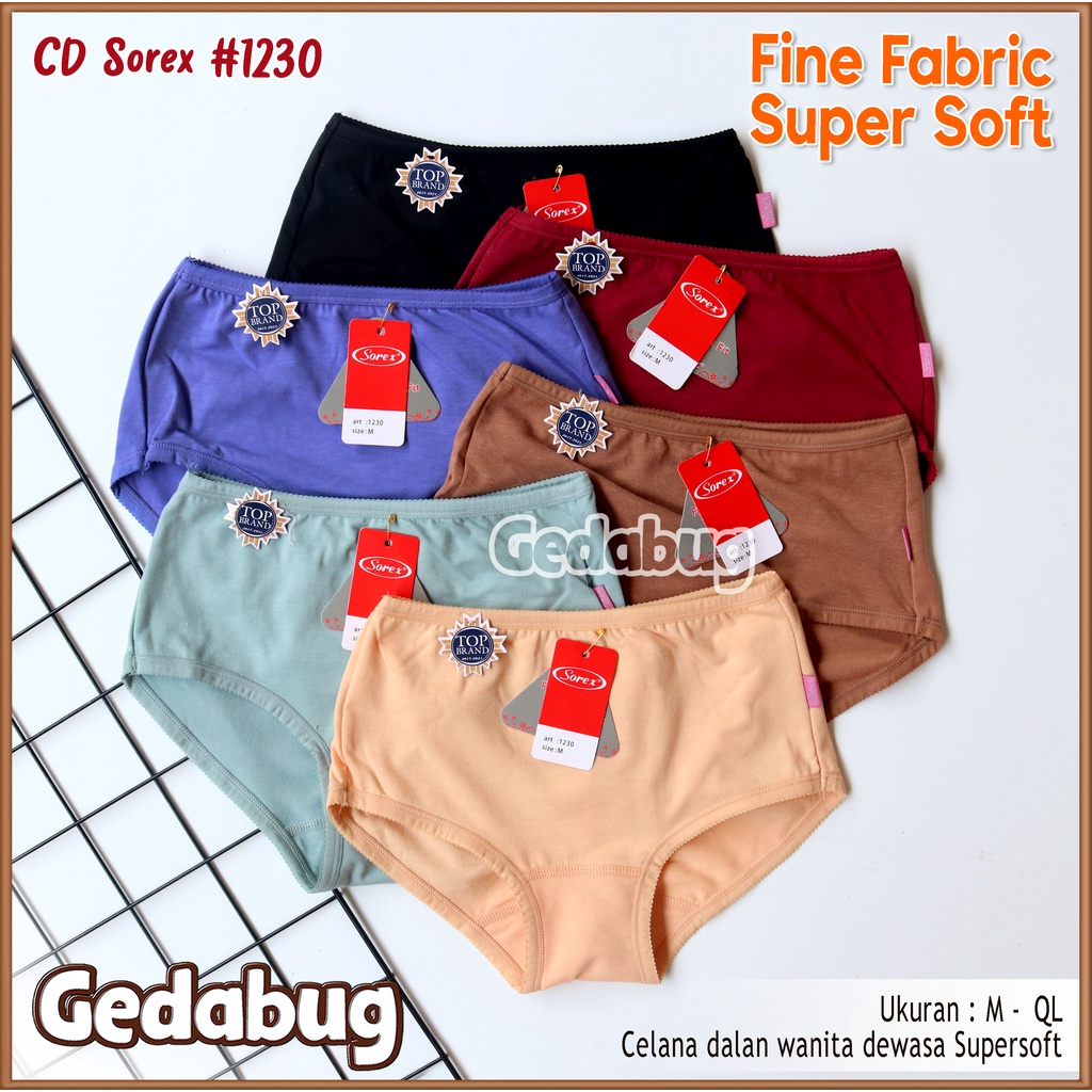 6 Pcs - CD Wanita Sorex 1230 Fine Fabric Supersoft | Celana dalam wanita dewasa Bassic | Gedabug