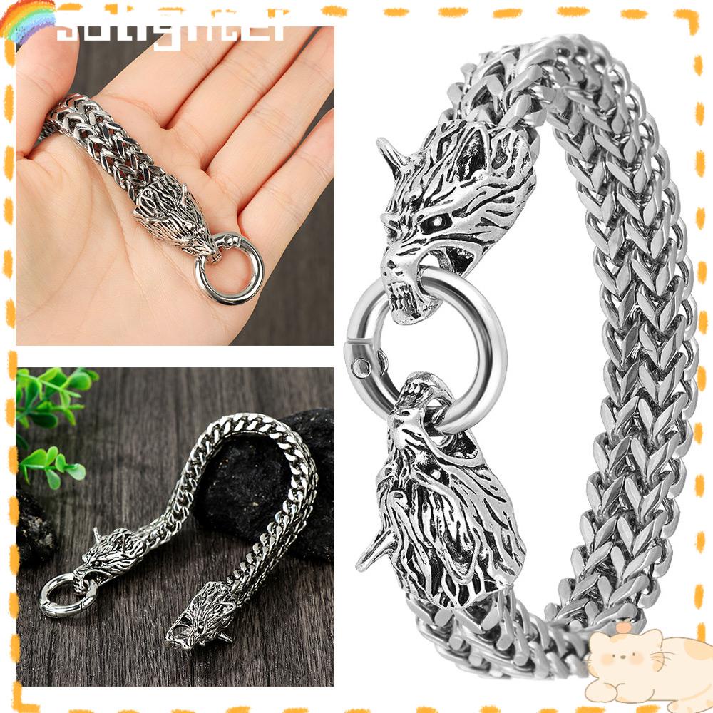 Solighter Fenrir Kepala Gelang Fashion Rantai Cincin Gesper Gelang Stainless Steel