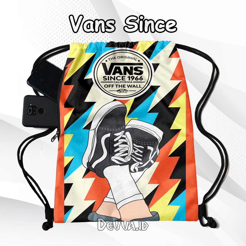 Tas Serut Anti Air String Bag Full Print Pria Dan Wanita Motif Vans Since Tas Sekolah Tas Olahraga