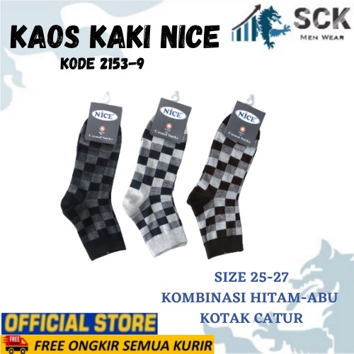 Kaos Kaki Pria NICE 2153-9 Motif Kotak Catur / Kaos Kaki Casual