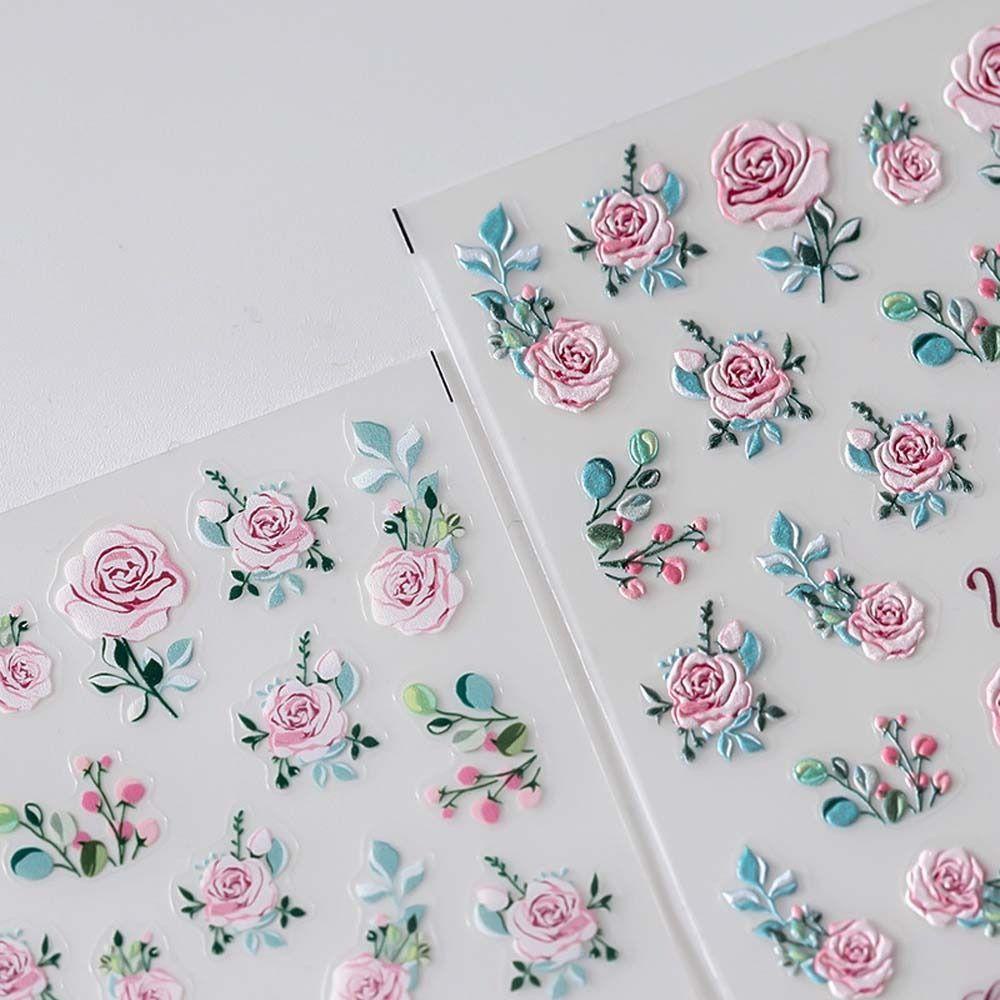 MXBEAUTY Bunga Stiker Kuku Fashion Perekat Diri Daun Cinta Hati Pink Huruf Dekorasi Nail Art
