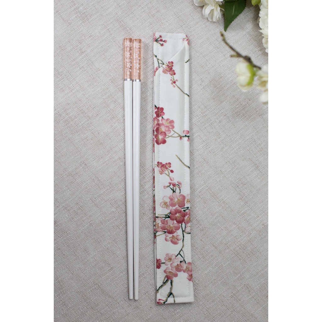 SUMPIT CHOPSTICK - WHITE FLORAL BLOSSOM CHINESE STYLE 24 CM - GREEN