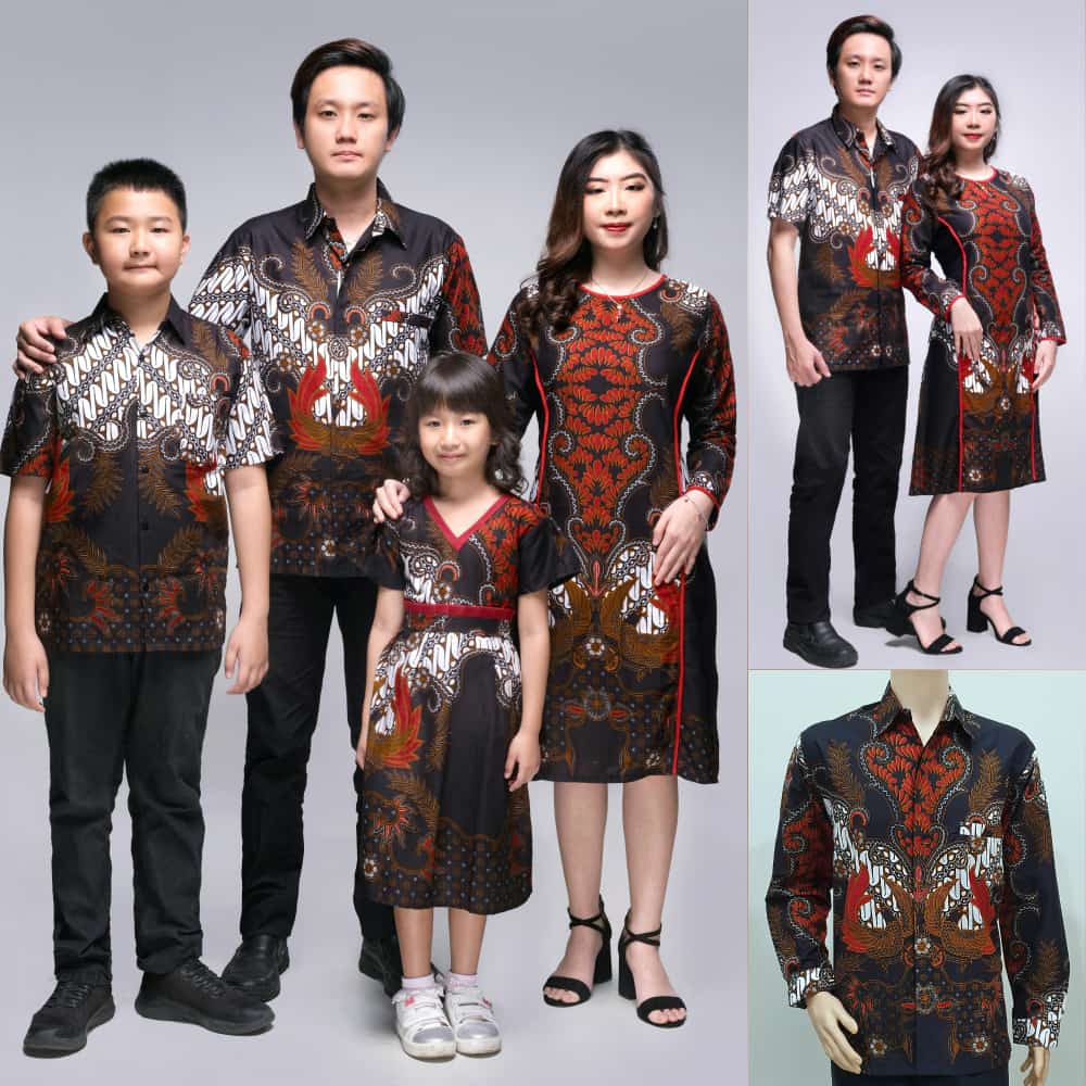 Baju Set Couple Keluarga Batik Mutia Hitam