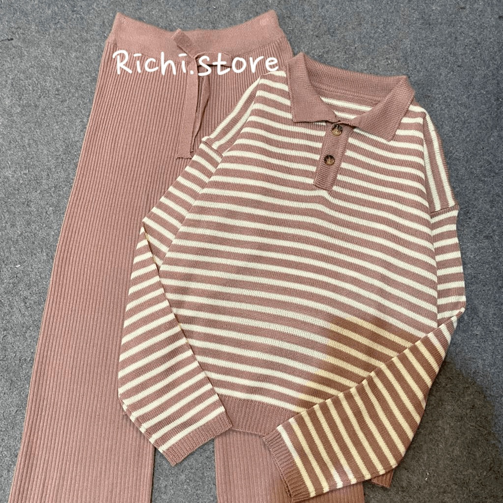 ONE SET KULOT RAJUT ALYN POLO BLOUSE (CELANA+ATASAN)