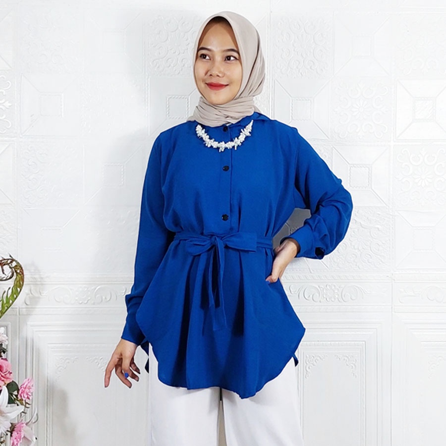 CARLINA SALIARA CRINGKLE AIRFLOW BLOUSE KEMEJA WANITA LENGAN PANJANG FREE GESPER