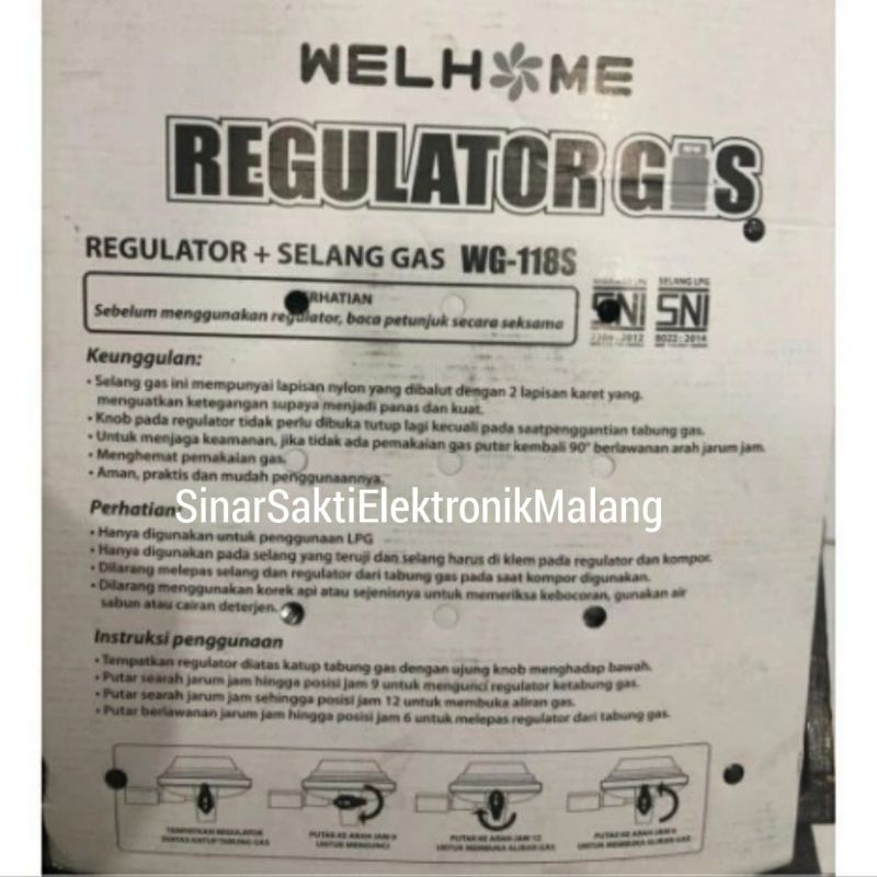 Welhome Regulator Meter dan Selang Paket Set Kompor Gas Murah SNI WG 118S