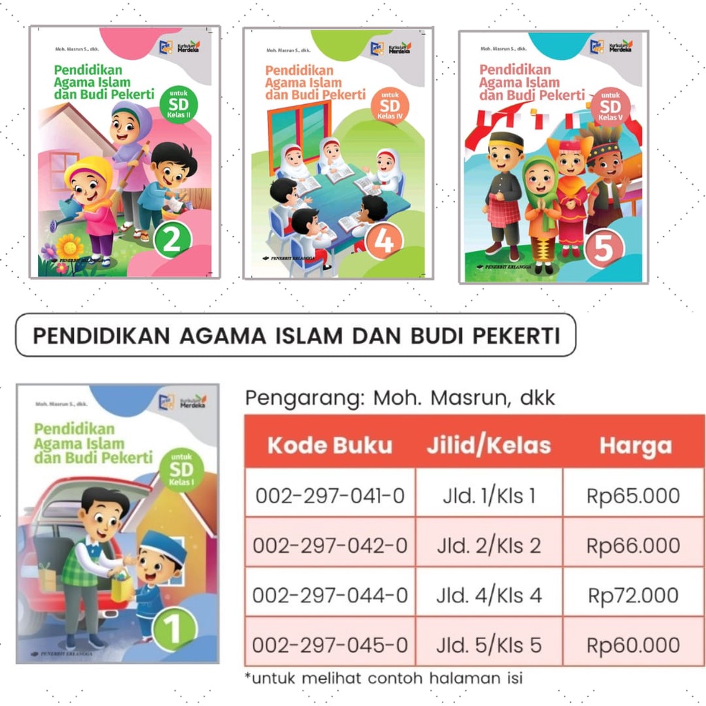 Buku Pelajaran Pend Agama Islam &amp; Budi Pekerti Kelas 1,2,4 &amp; 5 SD/MI Kurikulum merdeka Erlangga