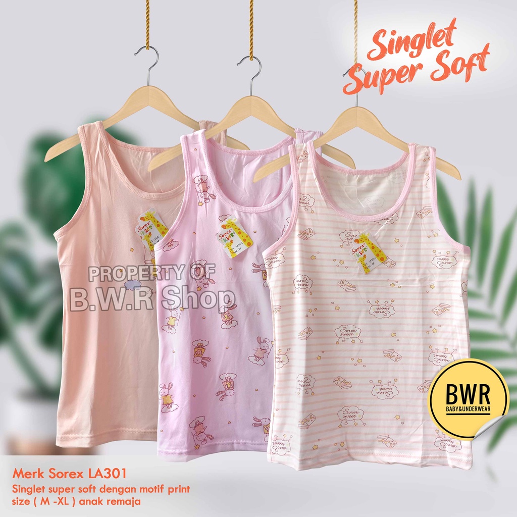 Singlet Anak Sorex LA 301 -1 / Singlet Anak Remaja Perempuan Supersoft Dasar Warna Motif Lucu | Bwr