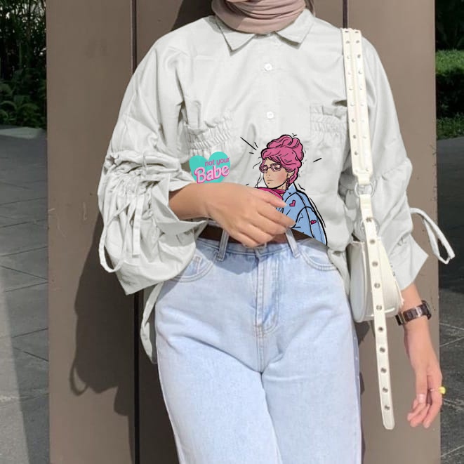 SEORINA SHIRT XXL TOP POPLIN POCKET KEMEJA CROP SERUT Wanita Not Your Babe