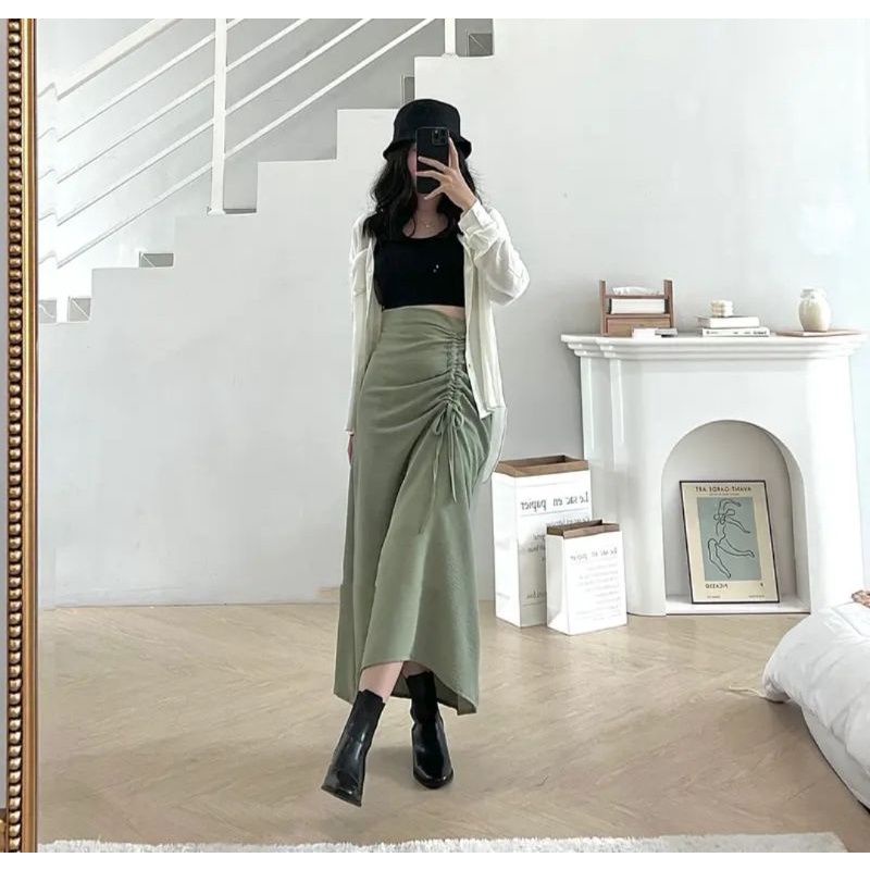 Rok Crinkle Serut | Rok Casual Serut Trendy Rok Serut Kekinian Rok Serut Korean Look Rok Serut Korea