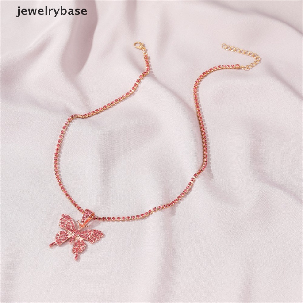 [jewelrybase] Besar Kupu-Kupu Liontin Kalung Berlian Imitasi Rantai Wanita Bling Tenis Rantai Kristal Choker Kalung Pesta Perhiasan Butik