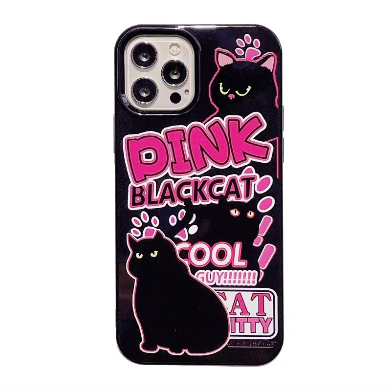 IPHONE Ins Pola Kucing Hitam Cocok Untuk Iphone14 14pro 14plus 13 13mini 13pro 13prm iPhone12 7Plus 8Plus Xr XS 13 12mini Pro Max Empat Sudut Casing Ponsel Tahan Guncangan