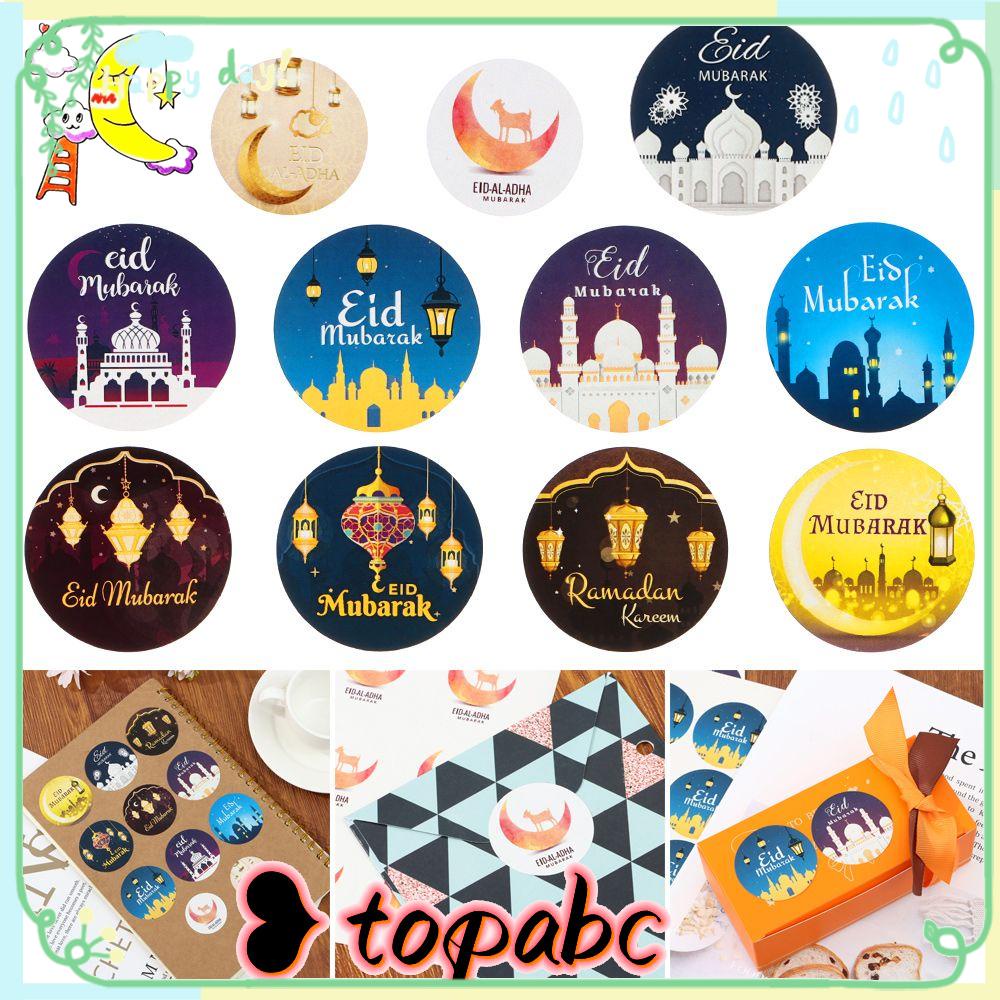 Top 60/120Pcs Eid Mubarak Stiker Festival DIY Hiasan Kue Cookie Candy Tag Biskuit Paket Dekorasi Muslim Islami