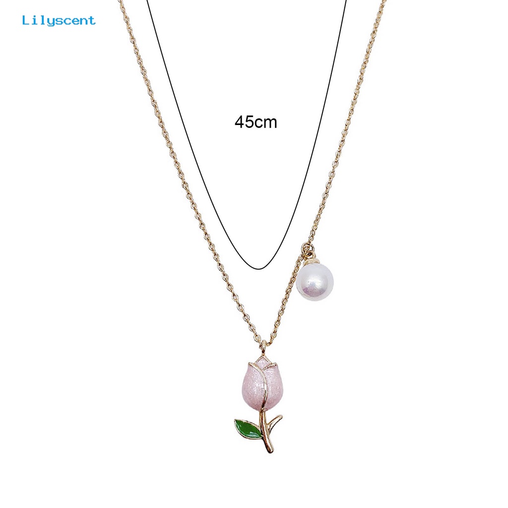 [LS] Kalung Rantai Manis Elegan Hadiah Anniversary Gaya Perancis Vintage Tulip Mutiara Imitasi Liontin Kalung Perhiasan Aksesori