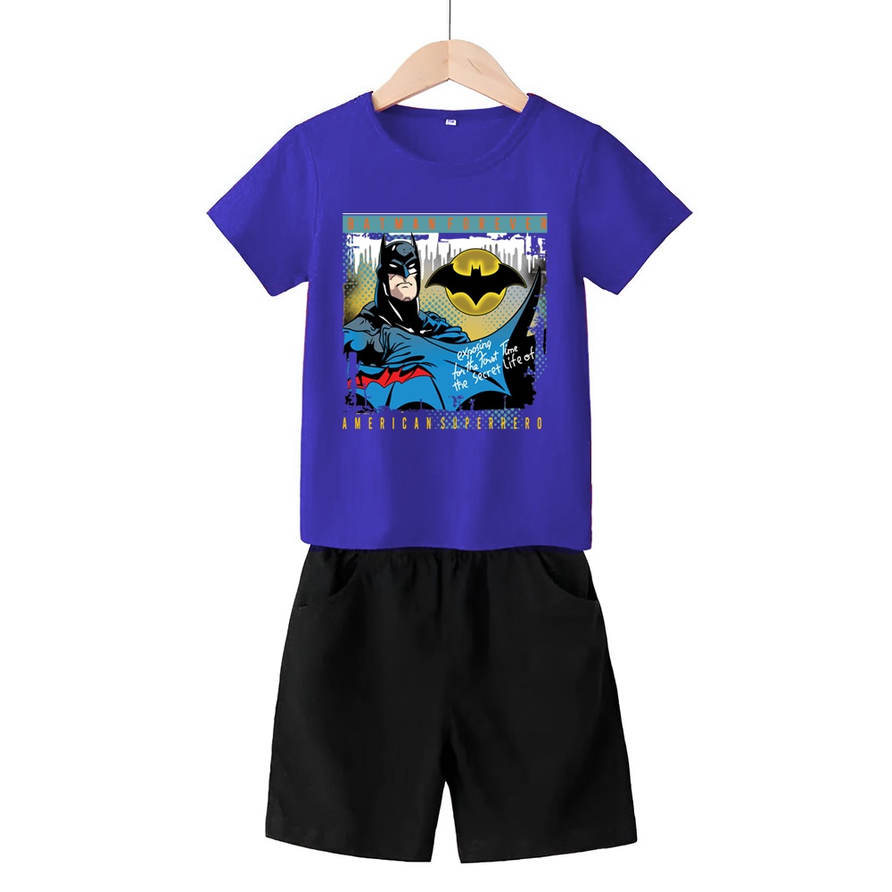 Baju Stelan 3/4 Anak Batman Cowok Cewek  Usia 1 - 4 Tahun Celana Pendek Harian