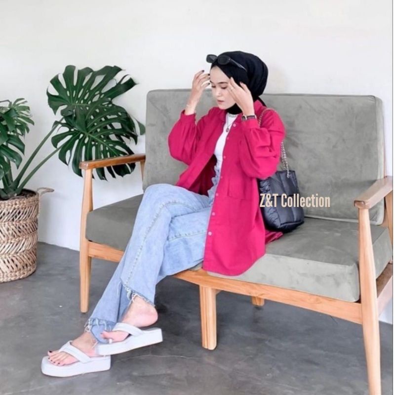 Olivia Shirt Kemeja Polos Wanita Oversize Model Olivia Aneka Warna Grosir Sandaang