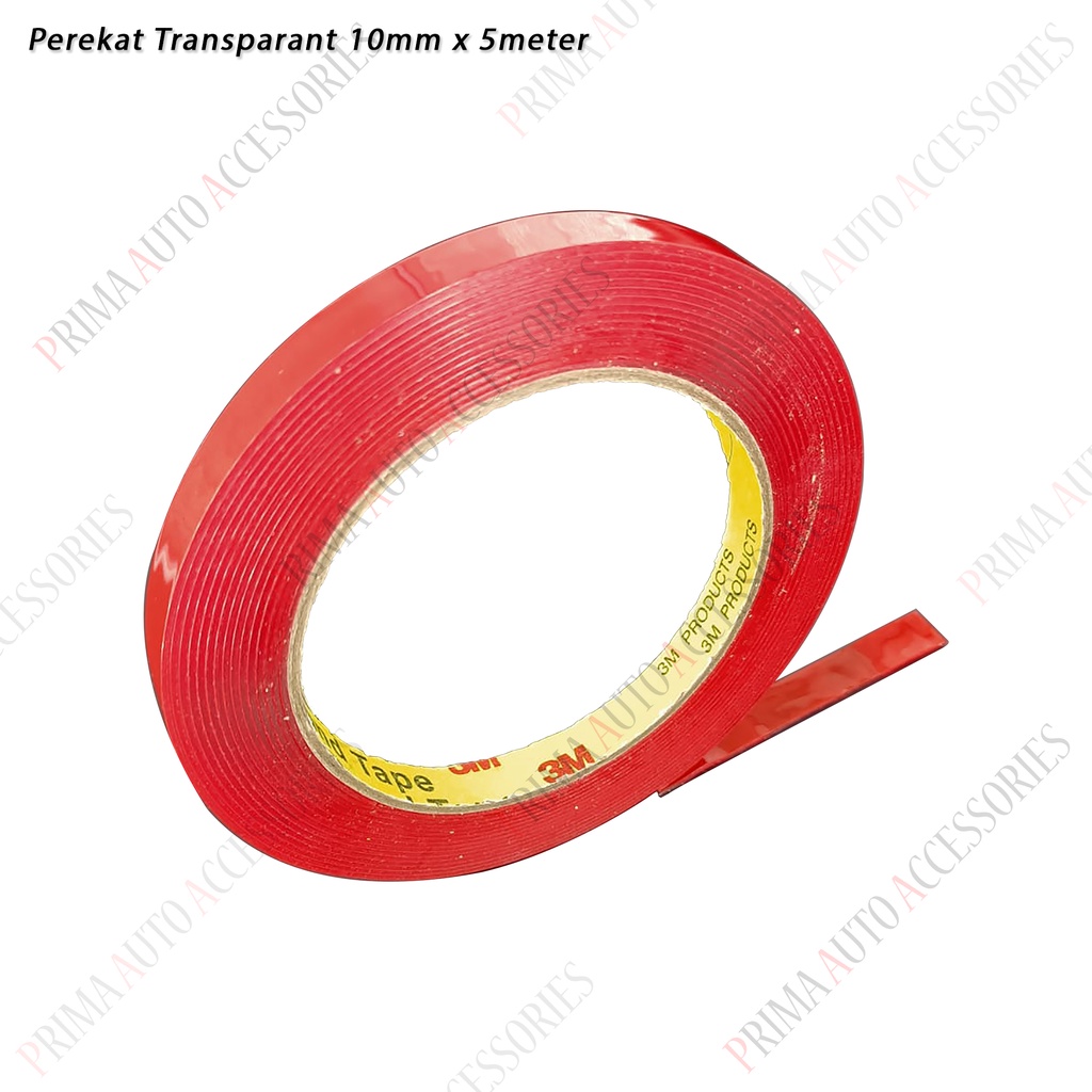 Perekat / Double Tape 3MM Merah Transparant 10 mm x 5 meter