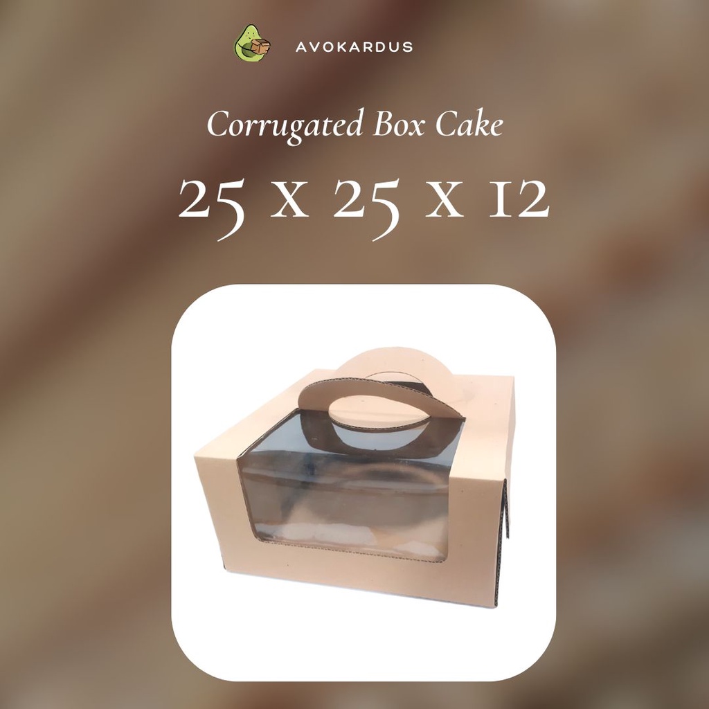 

Kardus Corrugated Die Cut 25x25x12 Cake Box Handle Box Window mika