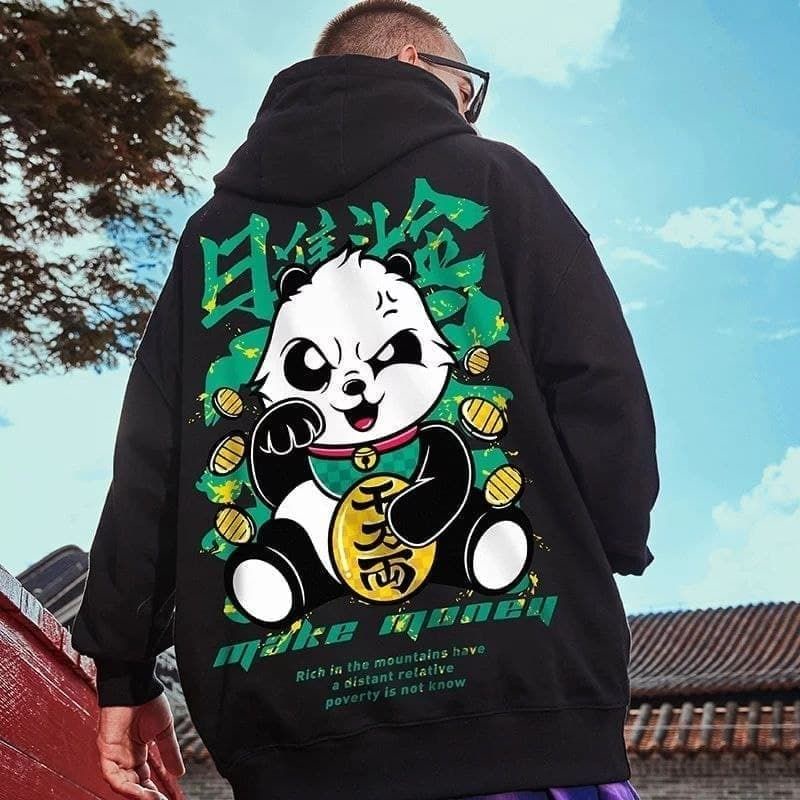 (PROMO) Jaket Sweater Hoodie Zazomde Hitam Make Money Panda Pria Wanita Switer Hodie Big SIZE M L XXL XXXL XXXXL XXXXXL Cowo Cewe Sweeter Hodie Animasi Keren Suiter Hoodi Kartun Panda Suwiter Hodi Bahan Flecee Tebal Hoddie Distro Premium