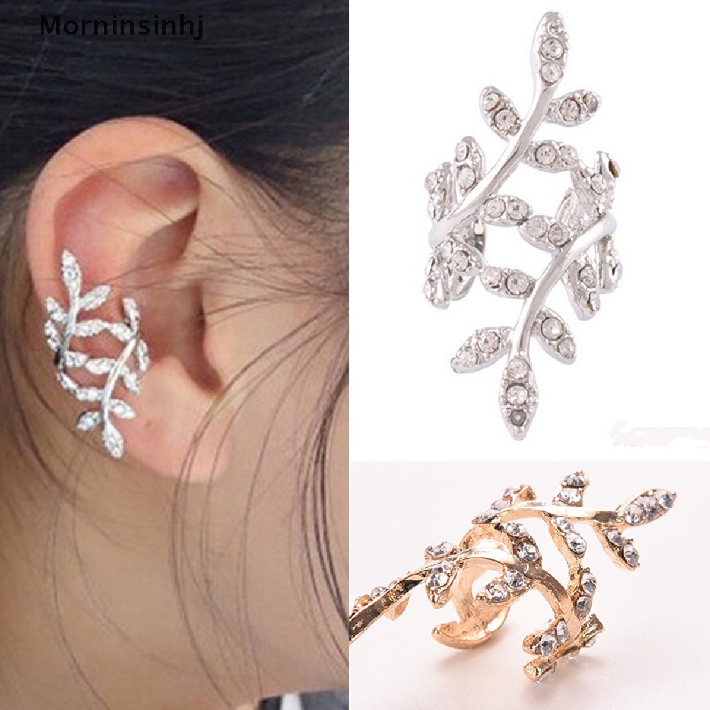 Mornin Wanita Punk Rock Retro Earings Kristal Daun Manset Telinga Warp Klip Telinga Klip Earings id