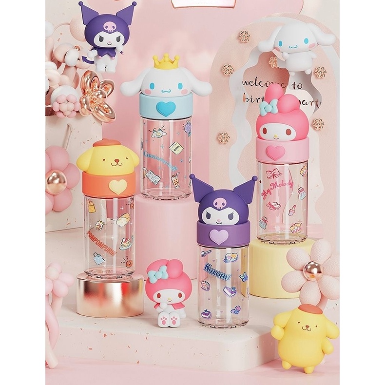 Kawaii Sanrioed Botol Air Kuromi Cinnamoroll Pompompurin Kartun Anime Gelas Boneka Cup Lengan Mainan Untuk Anak-Anak Laki-Laki Perempuan Hadiah
