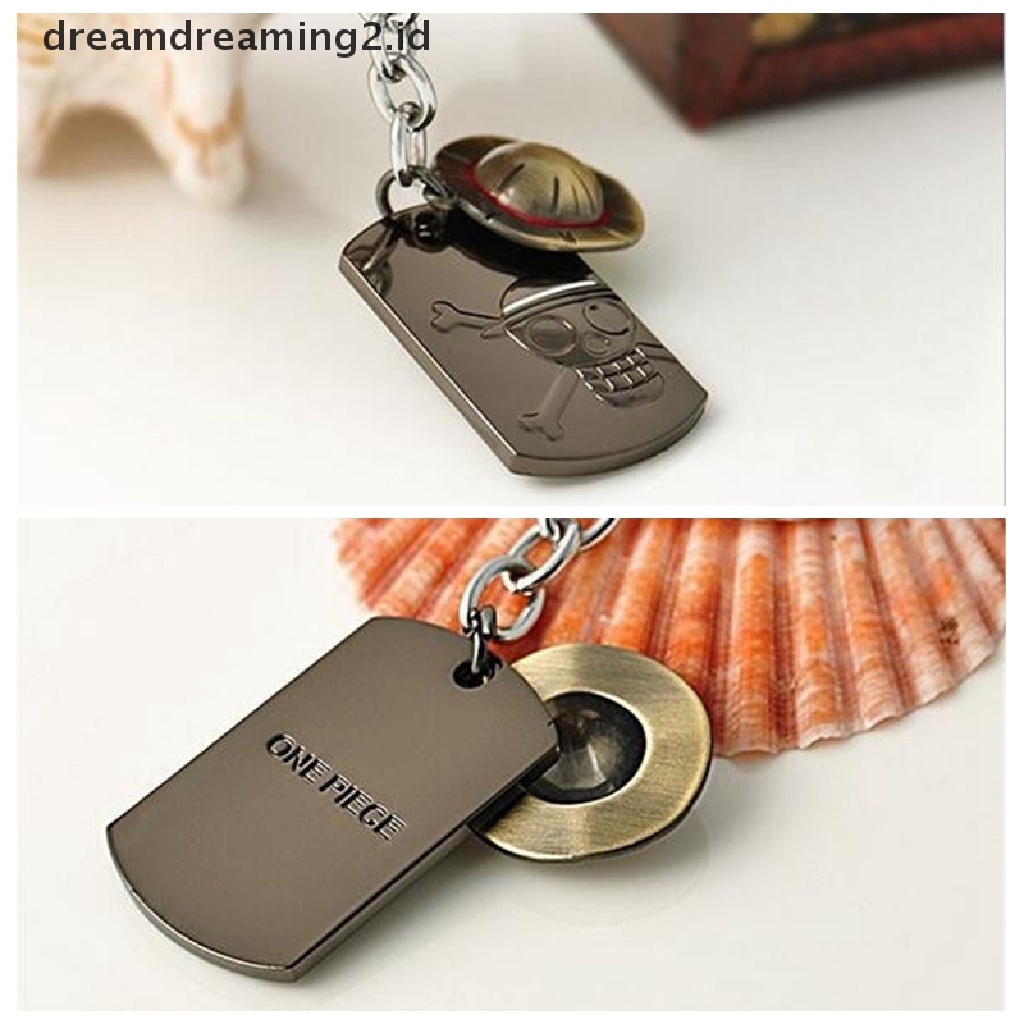 (dream) Fashion Anime One Piece Luffy Topi Jerami Tengkorak Stainless Steel Gantungan Kunci Key Ring.