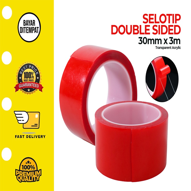 [30mm*3m] Double Tape Selotip Double Sided Tape Transparent Acrylic 3m 30 mm  Red