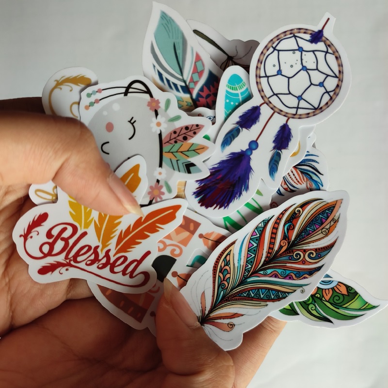 Stiker Satuan  Aesthetic Feathers Boho Lucu Waterproof Sticker Ecer Hiasan Laptop Botol Tumbler Case Hp DIY Stiker Laptop