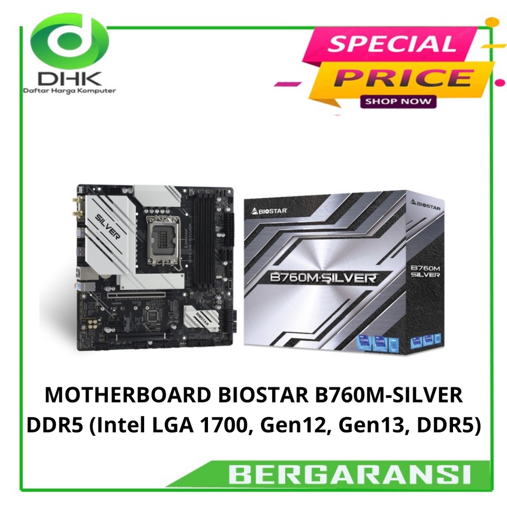 MOTHERBOARD BIOSTAR B760M-SILVER DDR5 (Intel LGA 1700, Gen12, Gen13)