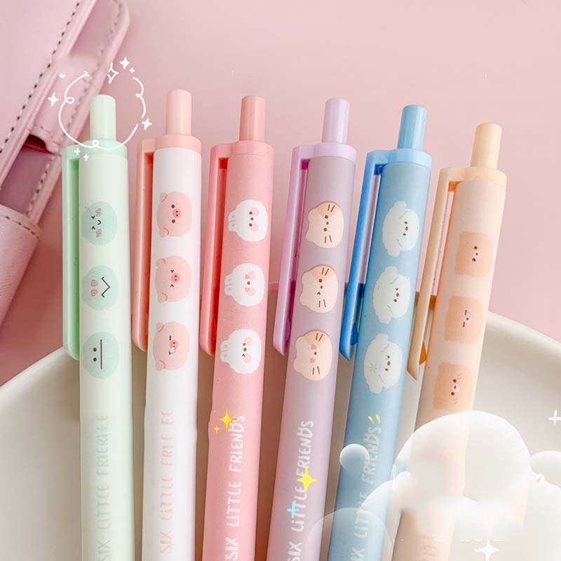 [Harga Grosir] [Random Styles] Kawaii Grid Pattern Press Gel Pen Cartoon Cute Animals Writing Signature Pen 0.5mm Black Ink Ballpoint Pen School Office Stationery Supplies
