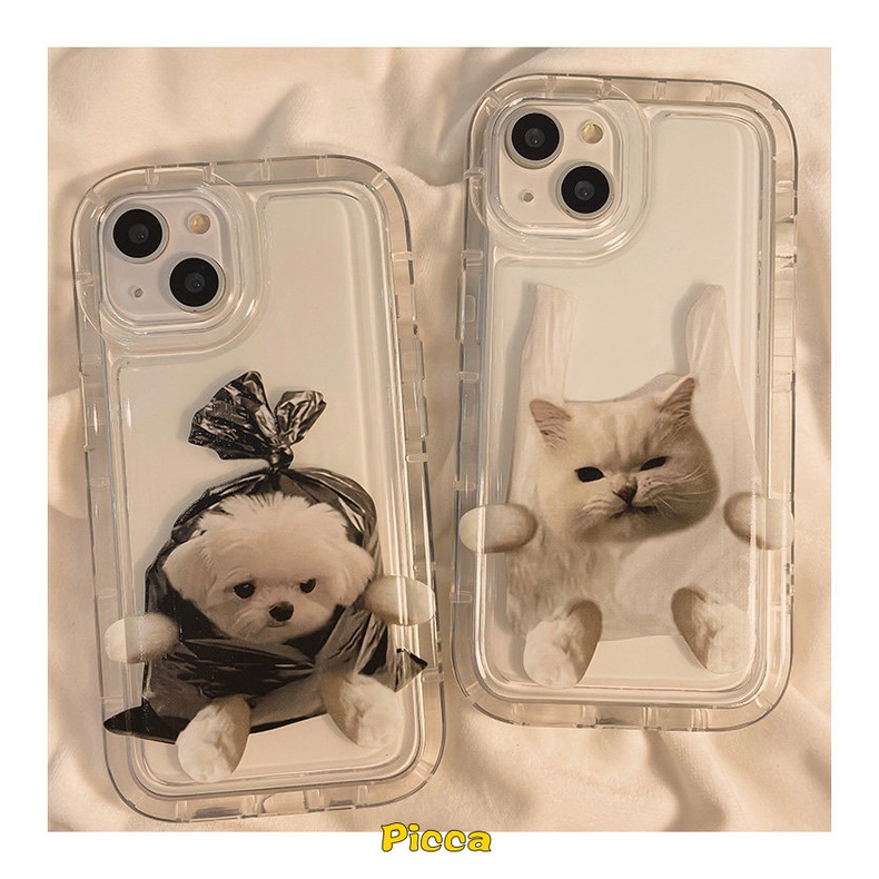 IPHONE  Casing Ponsel Pasangan Kartun Kucing Anjing Lucu Kompatibel Untuk Iphone6 6S 7 8 Plus XR 11 14 13 12 Pro MAX X XS MAX Airbag Shockproof Soft TPU Silicon Clear Cover