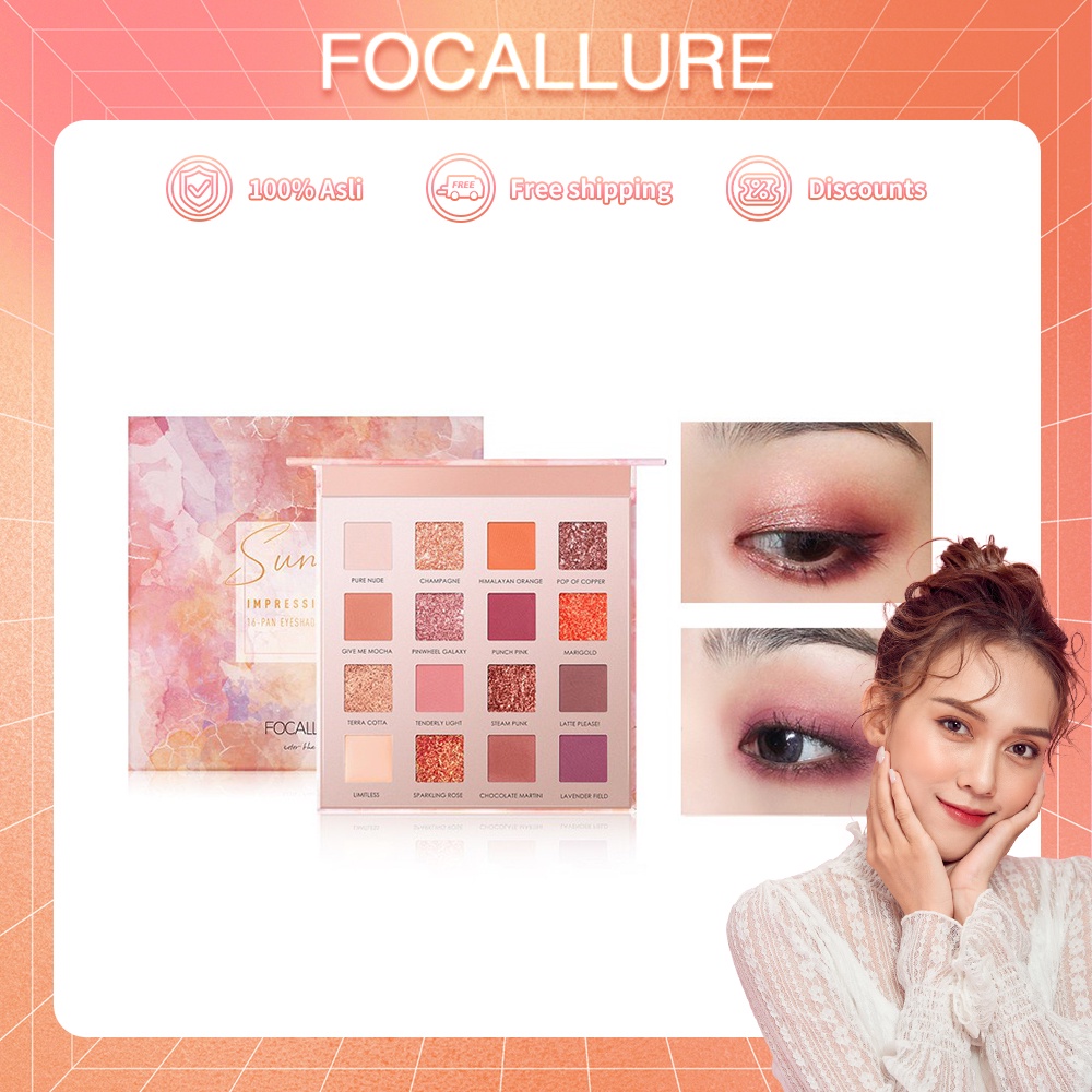 FOCALLURE Sunrise Glitter Eyeshadow Palette High-Pigmented Makeup Tekstur Bubuk Halus Palette High-Pigmented Makeup