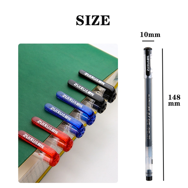 6pcs 0.38mm Ujung Jarum Kapasitas Besar Gel Pen Mahasiswa Hitam/Merah/Biru Tinta Berlian Nib Pen