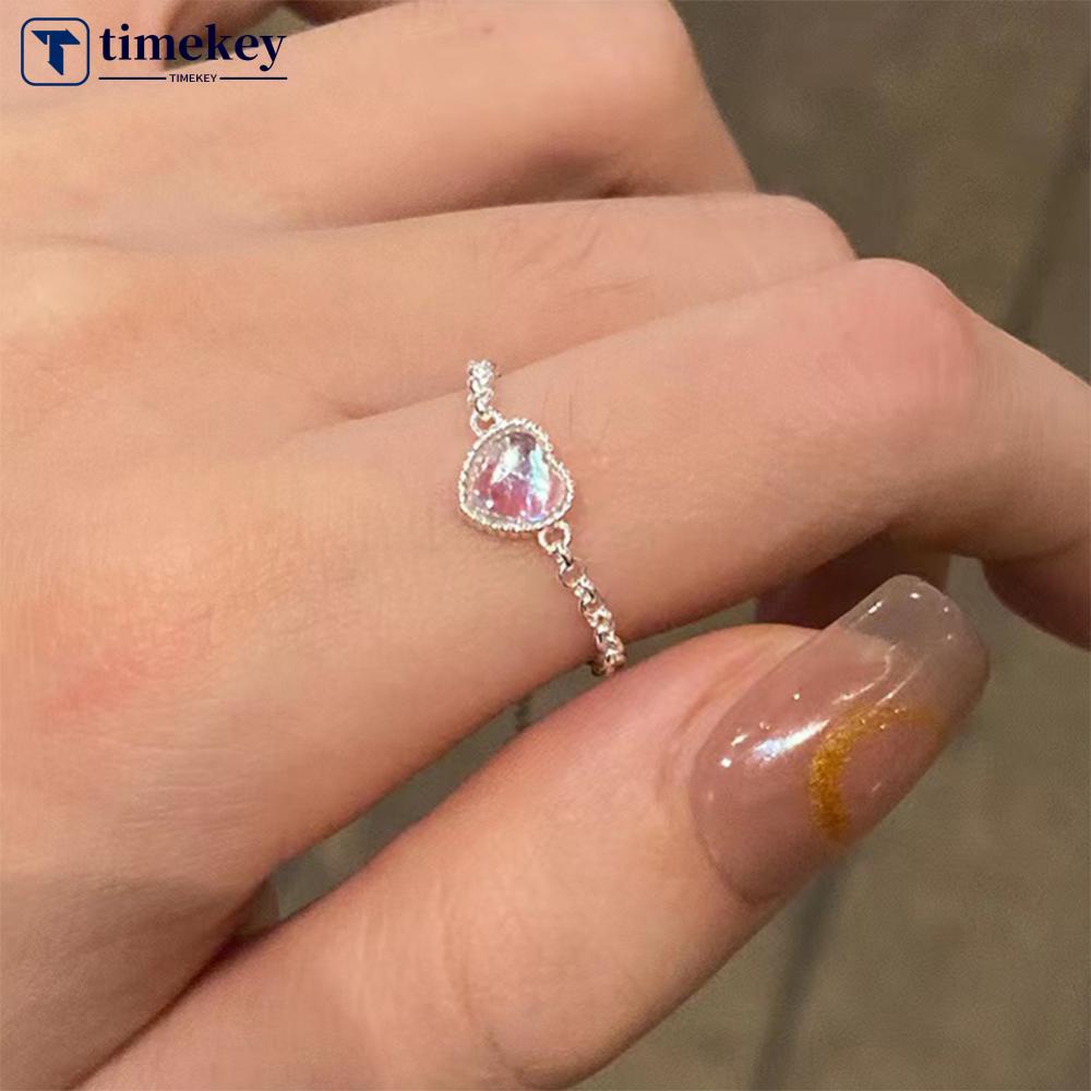 Timekey Fashion Niche Cinta Warna-Warni Moonlight Batu Cincin Adjustable Rantai Menarik Cincin Perhiasan Aksesori Untuk Wanita H5P5