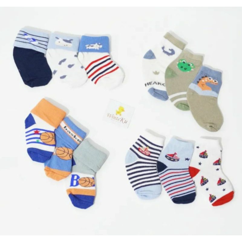 3 Pasang Kaos Kaki Bayi 0-6 Bulan Baby Sock Kaos Kaki Baby Anti Alergi SNI WINTEKU | FLOWERS