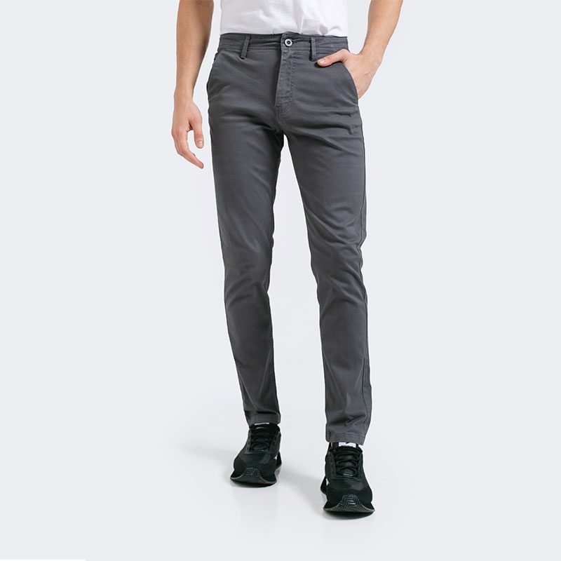 3Second Original Celana Chino Slim Fit Panjang Cotton Katun Long Pants Stretch Pria Abu Dark Grey 07