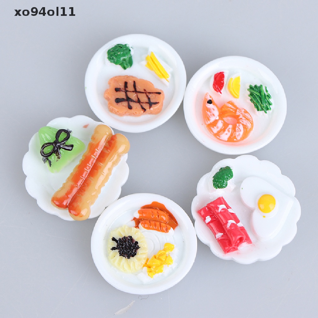 Xo 5pcs1per12rumah Boneka Miniatur Sarapan Piring Telur Roti Boneka Aksesoris Rumah OL