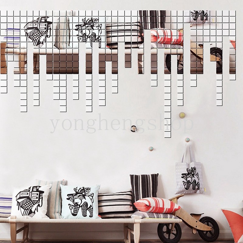 100pcs Stiker Dinding 3D DIY Bentuk Persegi Bahan Akrilik Untuk Dekorasi Rumah