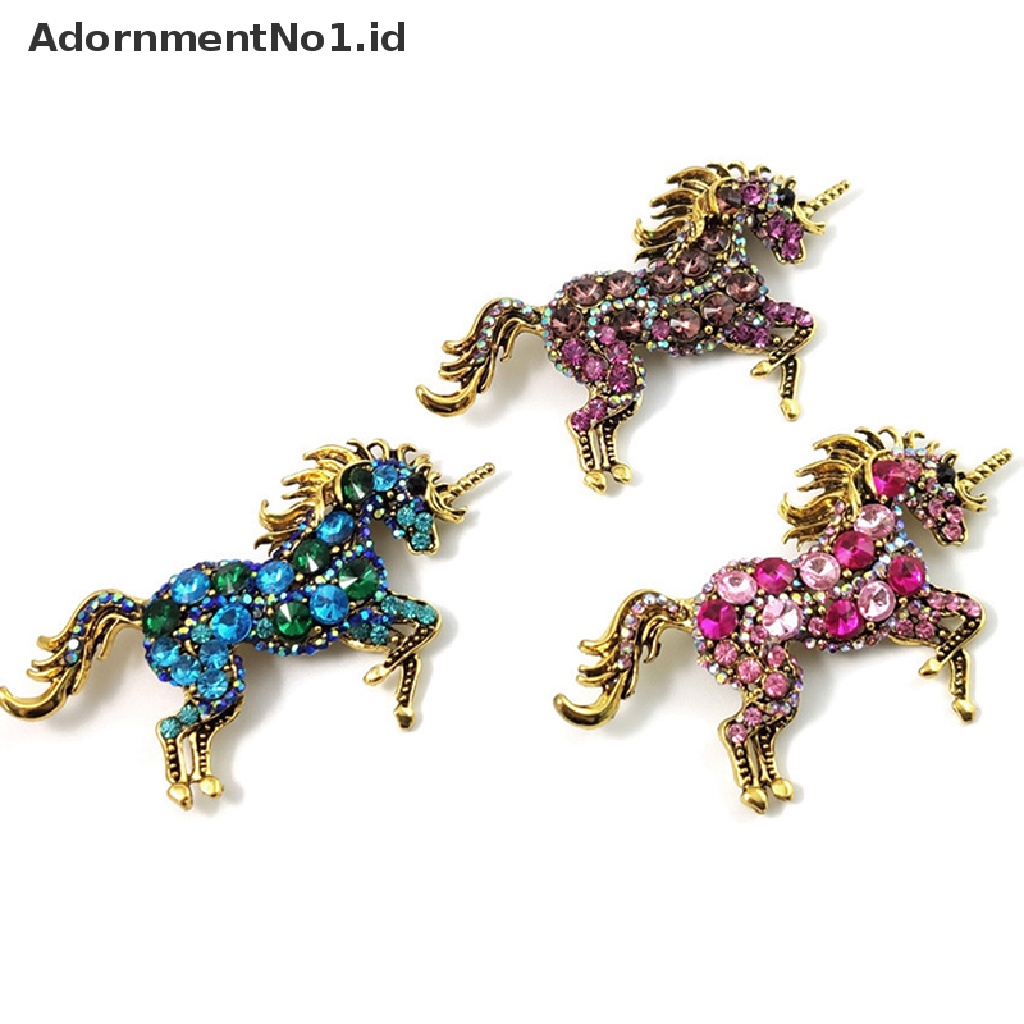 [AdornmentNo1] Berlian Imitasi Unicorn Bros Wanita Paduan Kuda Hewan Pernikahan Perjamuan Bros Hadiah Kristal Galloping Horse Brooch Disabit Vintage Korsase [ID]