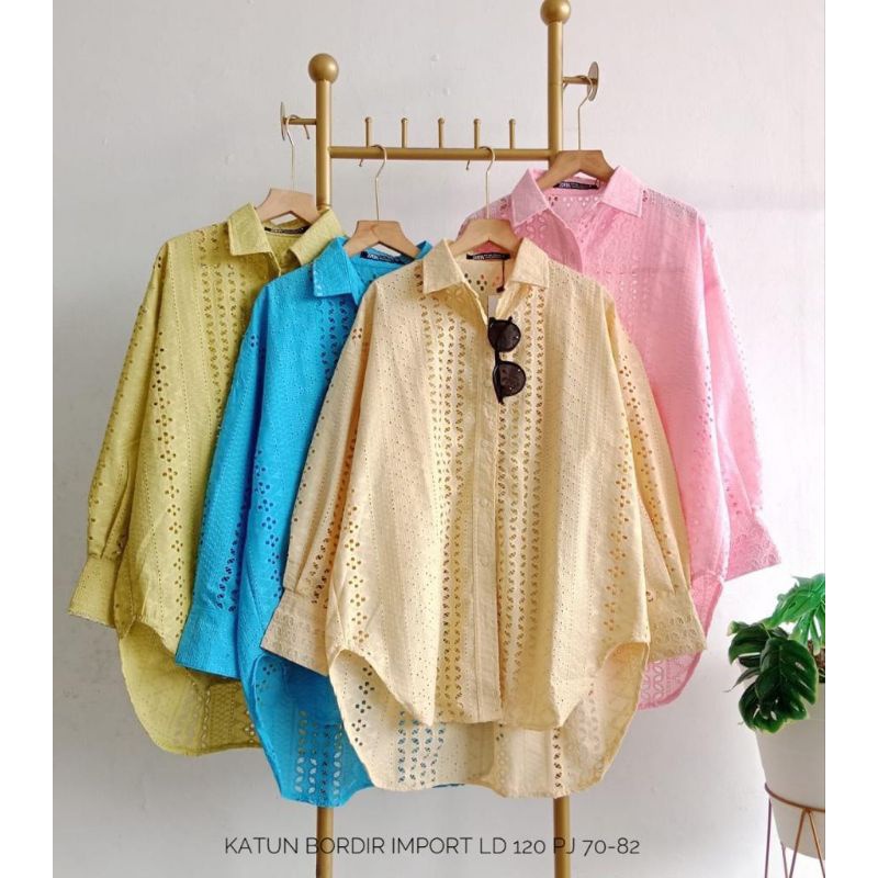 KEMEJA KATUN BORDIR IMPORT LD 120 / ATASAN WANITA / BLOUSE JUMBO / OOTD HIJAB / KEMEJA MURAH / FASHI
