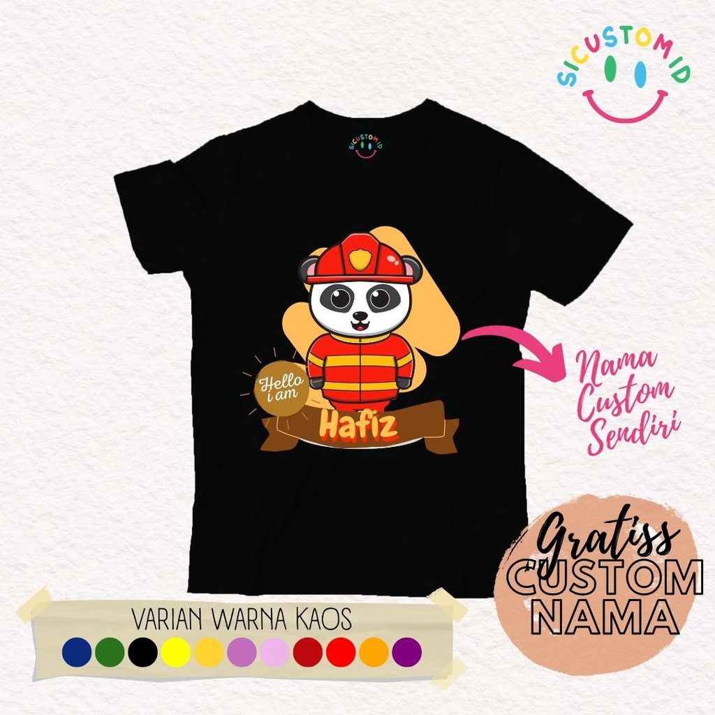 TERLARIS BAJU KAOS ANAK PEMADAM KEBAKARAN TANGAN PENDEK GRATIS CUSTOM NAMA / TULISAN KARTUN PROFESI / PEKERJAAN