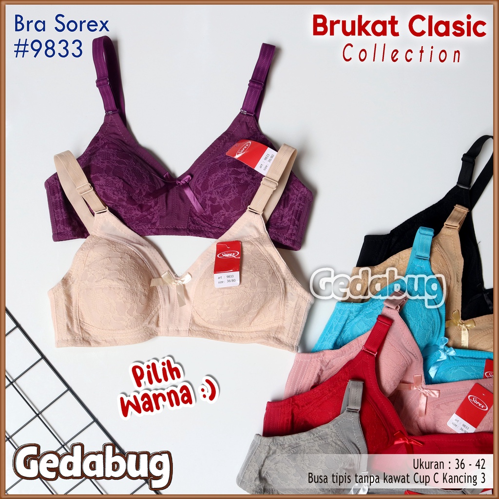 Bra BH Sorex 9833 Brukat Clasic | Bra wanita dewasa Busa sedang tanpa Kawat Kancing 3 Bing Cup | Gedabug