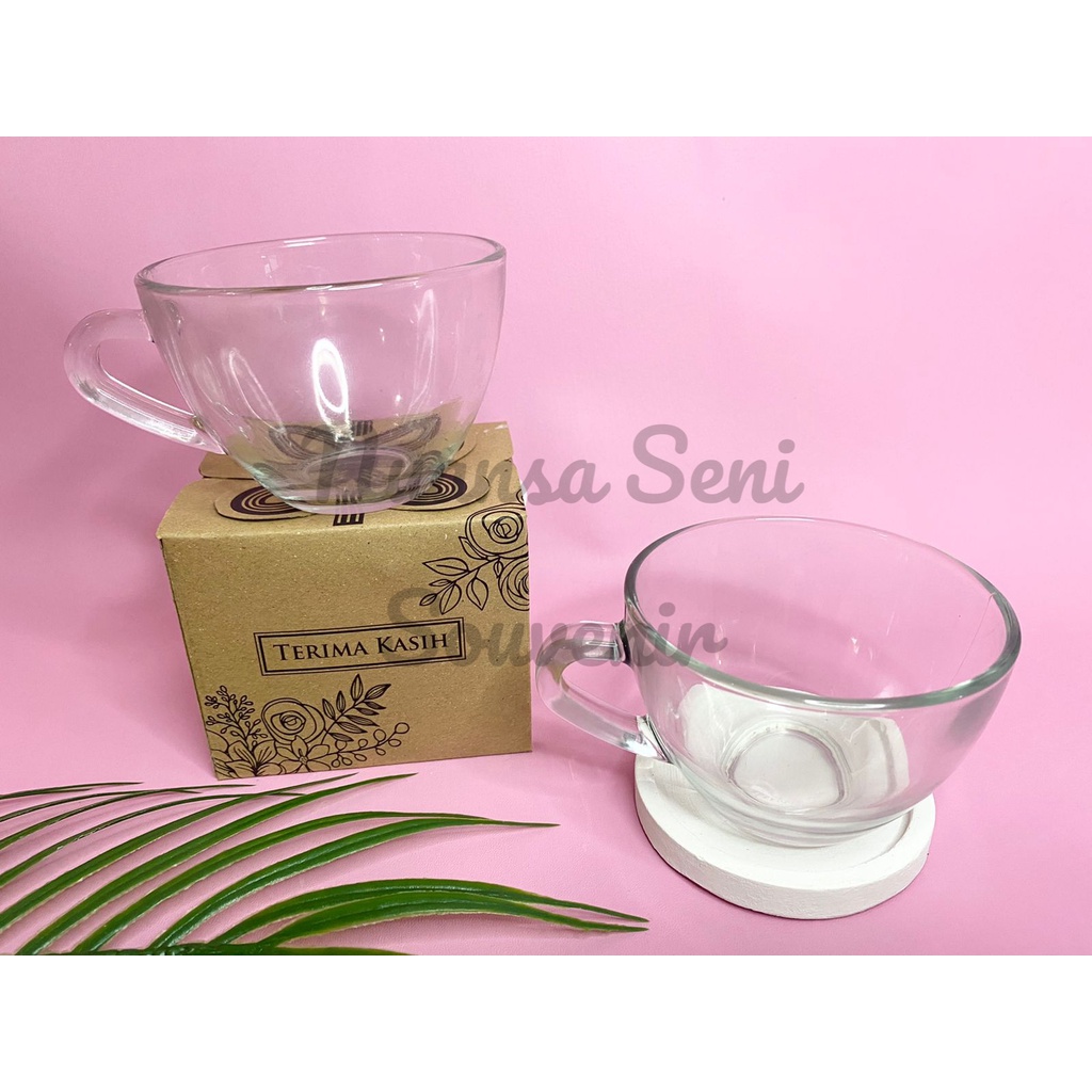 Souvenir Gelas Cangkir Teh Sariwangi Gelas Kaca Minum Gelas Mug Kopi Gagang Kaca Bening Kemas Paper 